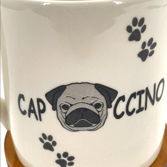 Royal Stafford Pottery Made in England "CapPUGccino" Coffee Mug w/ Pug & Paws - Picture 2 of 9